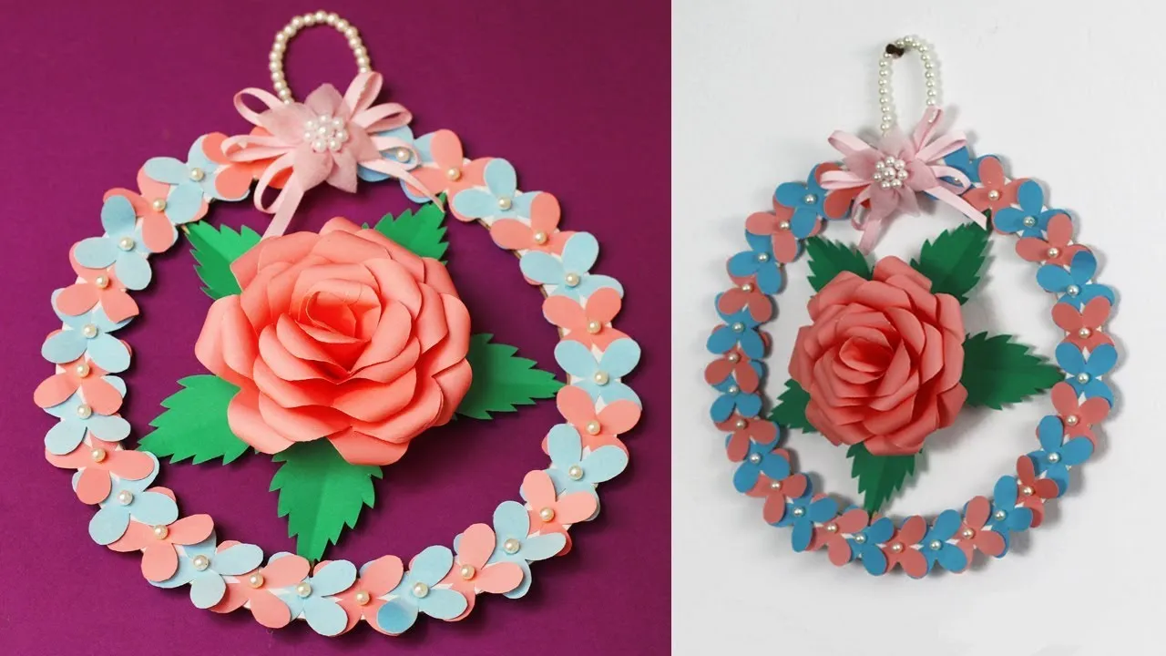 Easy Paper Rose Wall Hanging-Paper Rose Wall Craft- DIY Room Decoration Ideas