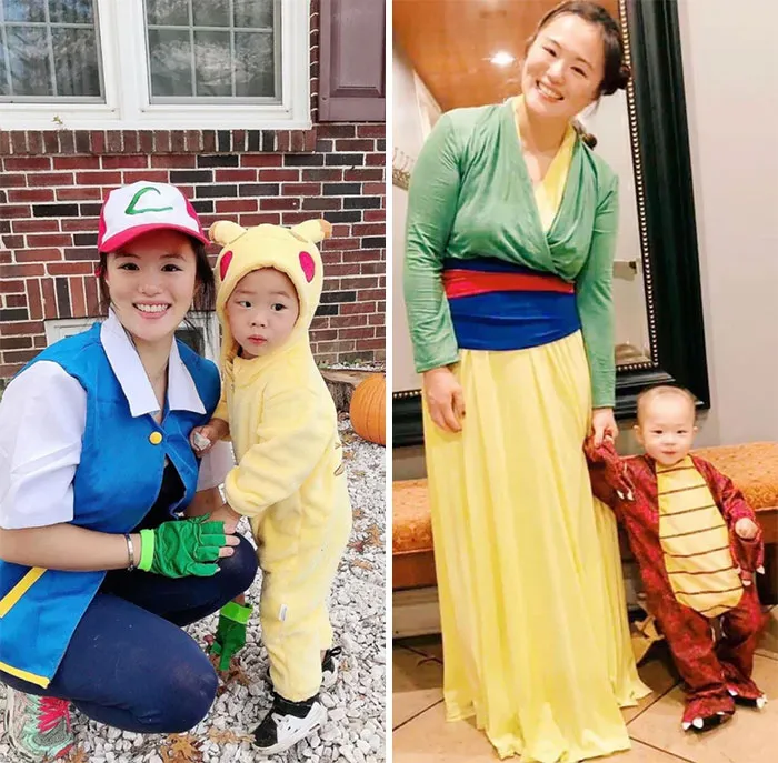 El año pasado mi mujer y mi hijo fueron de Mulán y Mushu, este año son Ash y Pikachu