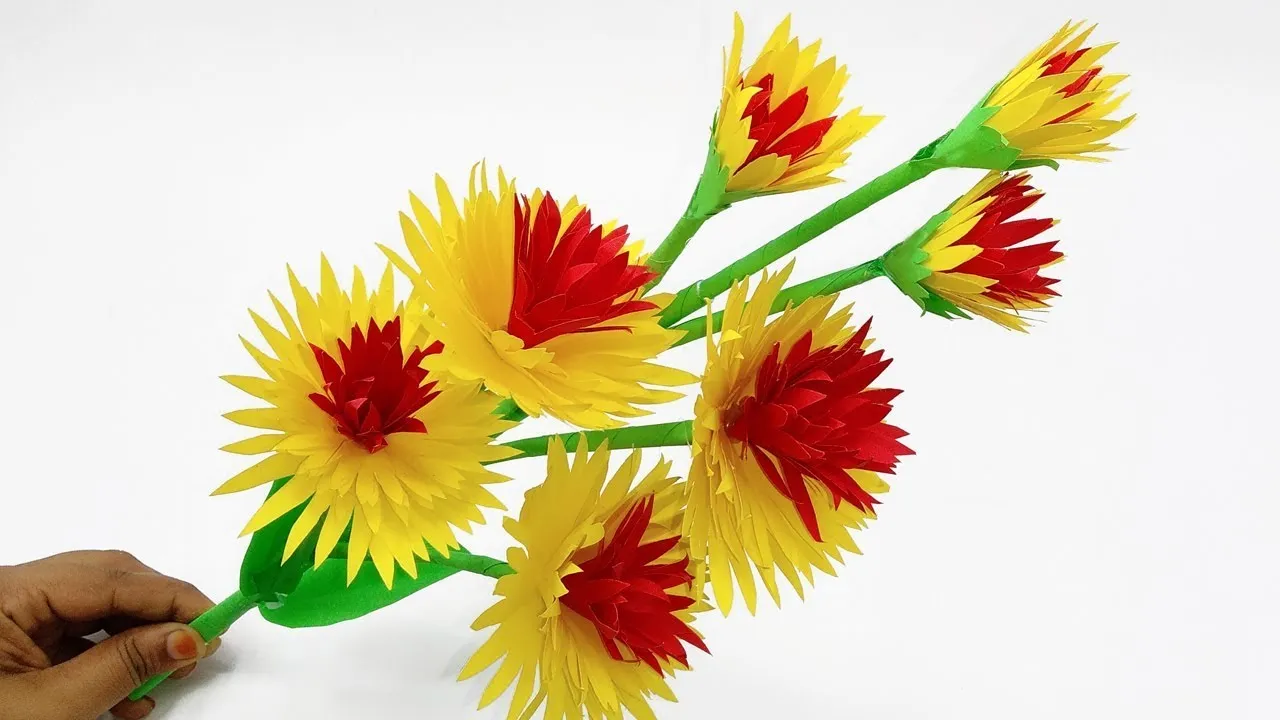 How To Make DIY Stick Paper Flower-DIY Paper Flowers Making-Home Desk Decoration Ideas
