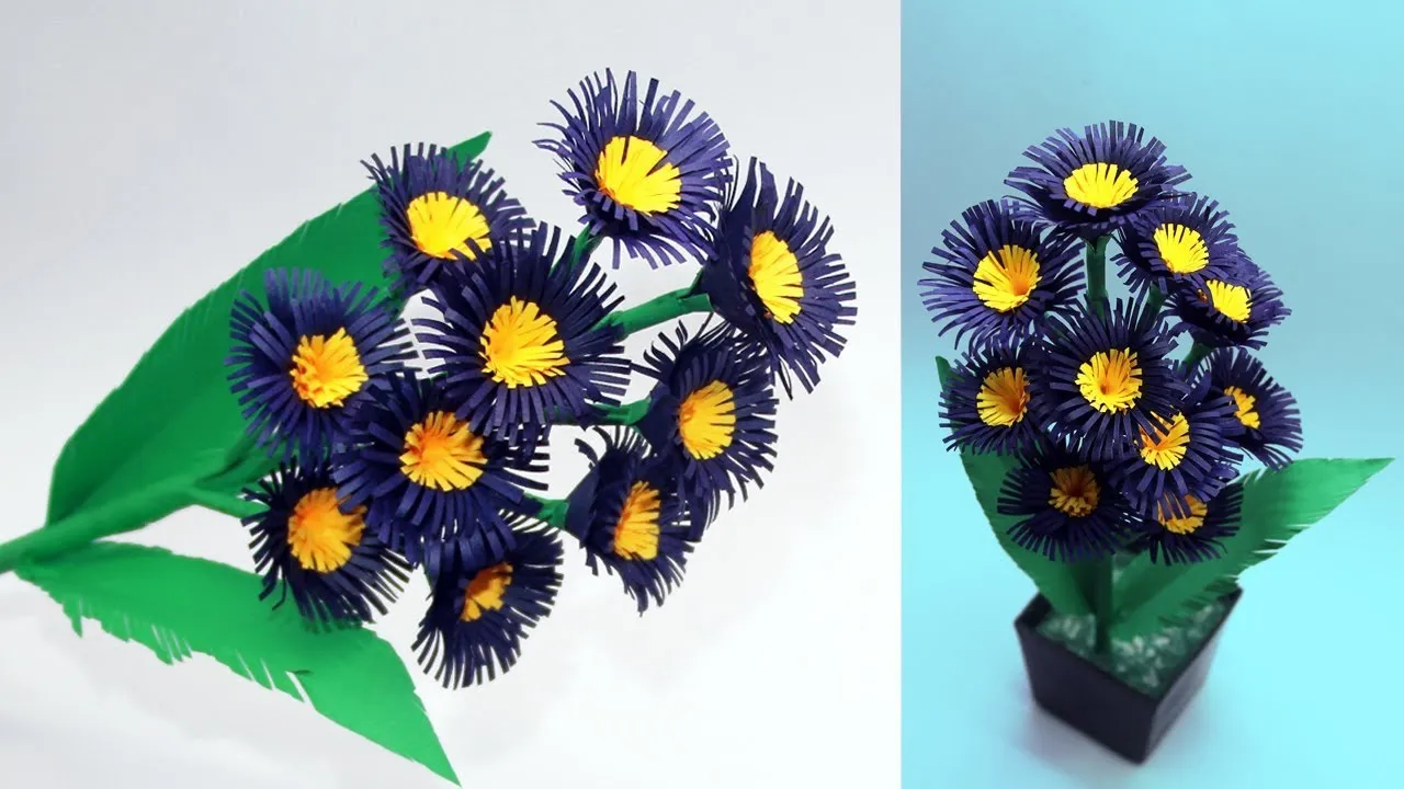Easy Paper Flower Stick Making-DIY Paper Pot Flowers-Easy Stick Flower Ideas-Paper Flower Desk Decor