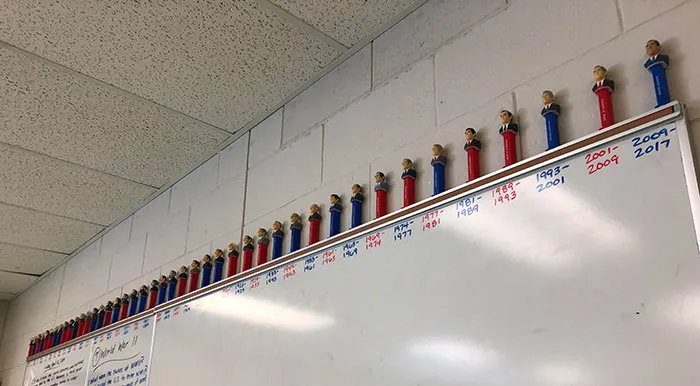 La colección de PEZ de mi profesor de historia, con las cabezas de los presidentes de EEUU