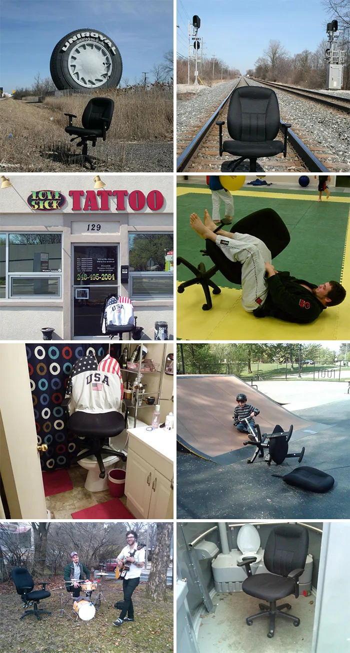 Este profesor no deja que nadie toque su silla, y sus compañeros se la llevan el fin de semana para hacer estas fotos