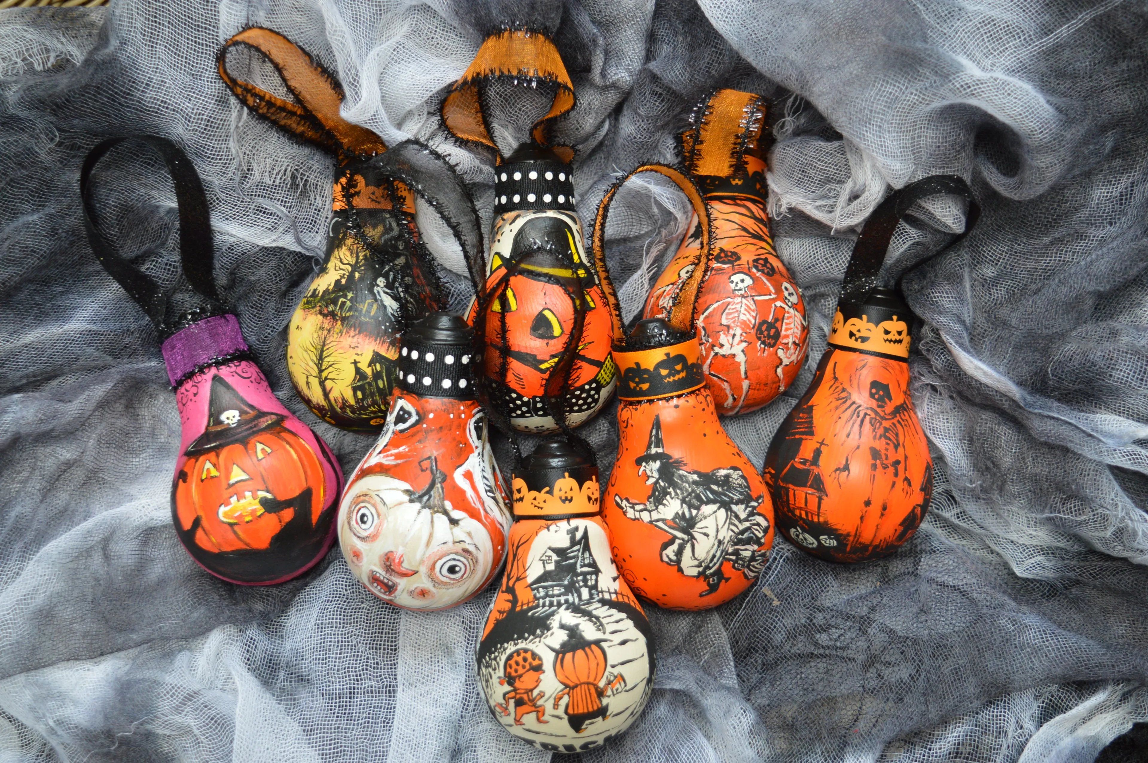 I Paint Halloween Ornaments On Salvaged Burnt Out Light Bulbs
