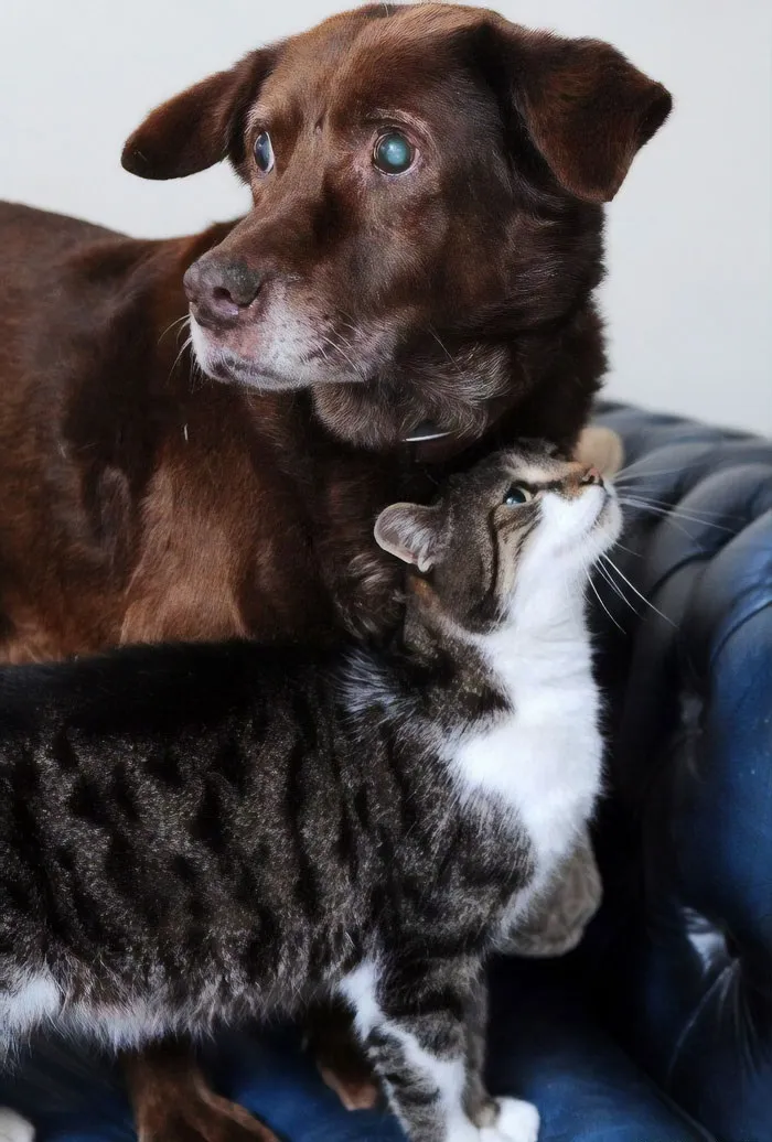 Pwditat, The Seeing-Eye Cat For His Blind Labrador Retriever Friend, Tervel
