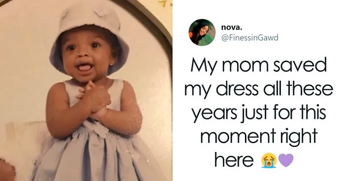 Woman Dresses Up Her Baby In Her Own Old Dress That She Saved, Inspires People To Do The Same