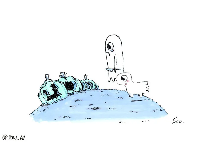 The Adventures Of A Little Ghost And His Cute Dog That I Drew For This Year's Inktober