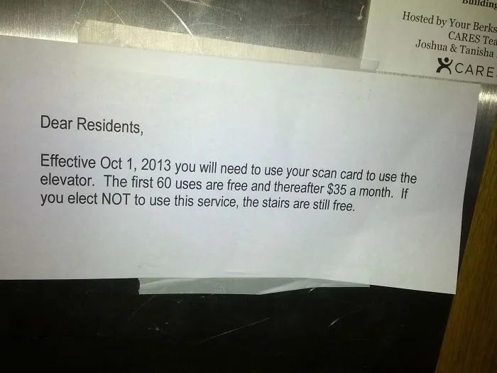 Landlord Charges Residents To Use The Elevator