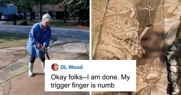 Woman Uses The Power Washer She Got As A Birthday Gift To Unleash Her Creative Potential