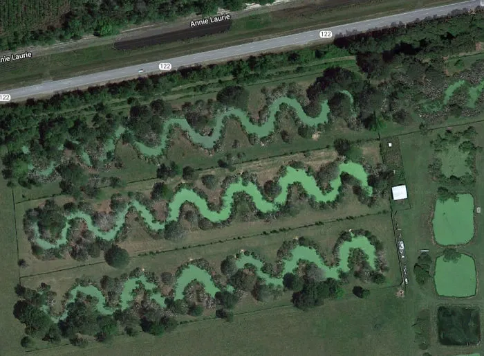 ¿Qué es esto tan zigzagueante? Visto en Georgia, EEUU, en google maps.