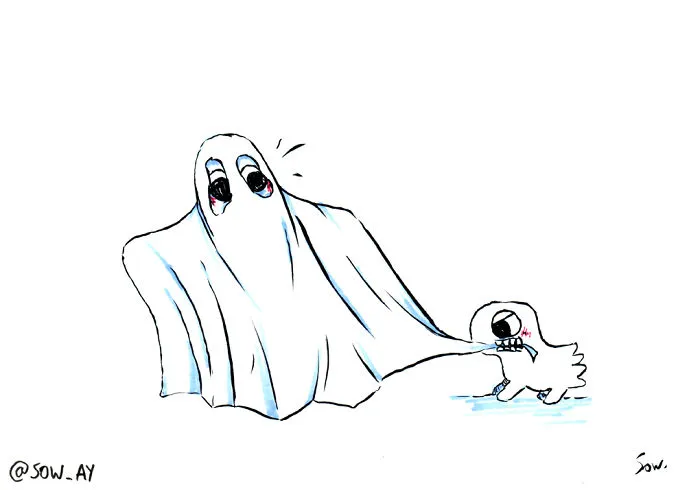 The Adventures Of A Little Ghost And His Cute Dog That I Drew For This Year's Inktober
