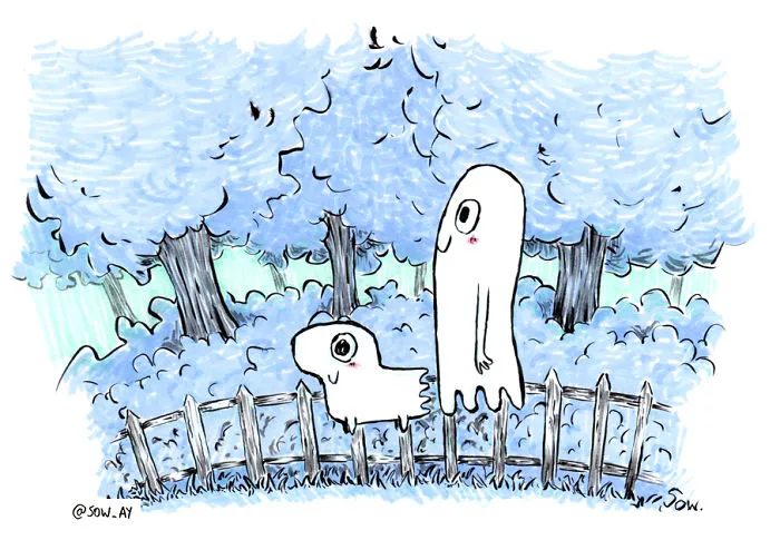 The Adventures Of A Little Ghost And His Cute Dog That I Drew For This Year's Inktober