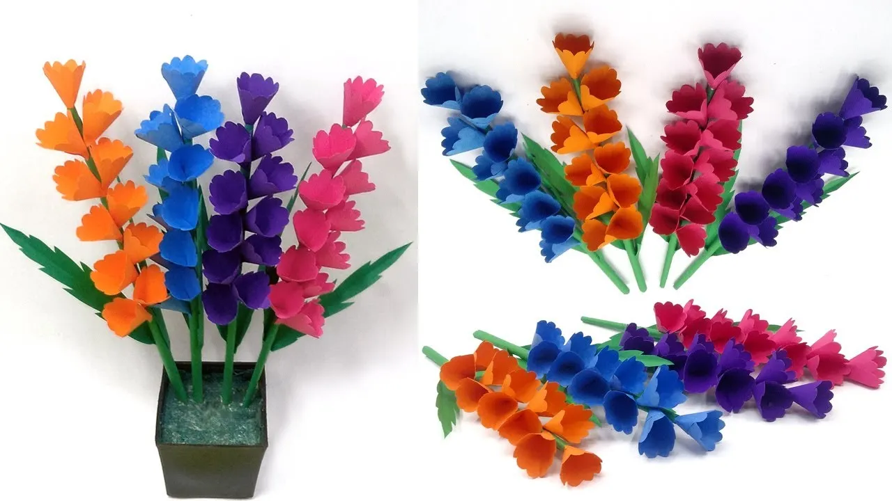 Easy DIY Colorful Paper Flower Stick-Stick Flowers Make-Easy Paper Pot Flower Tutorial!