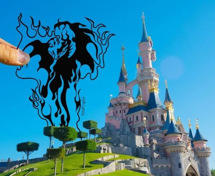 I Travel Around Disneylands Around The World To Hold Up Paper Cut-Outs Of Famous Characters And Scenes (86 Pics)