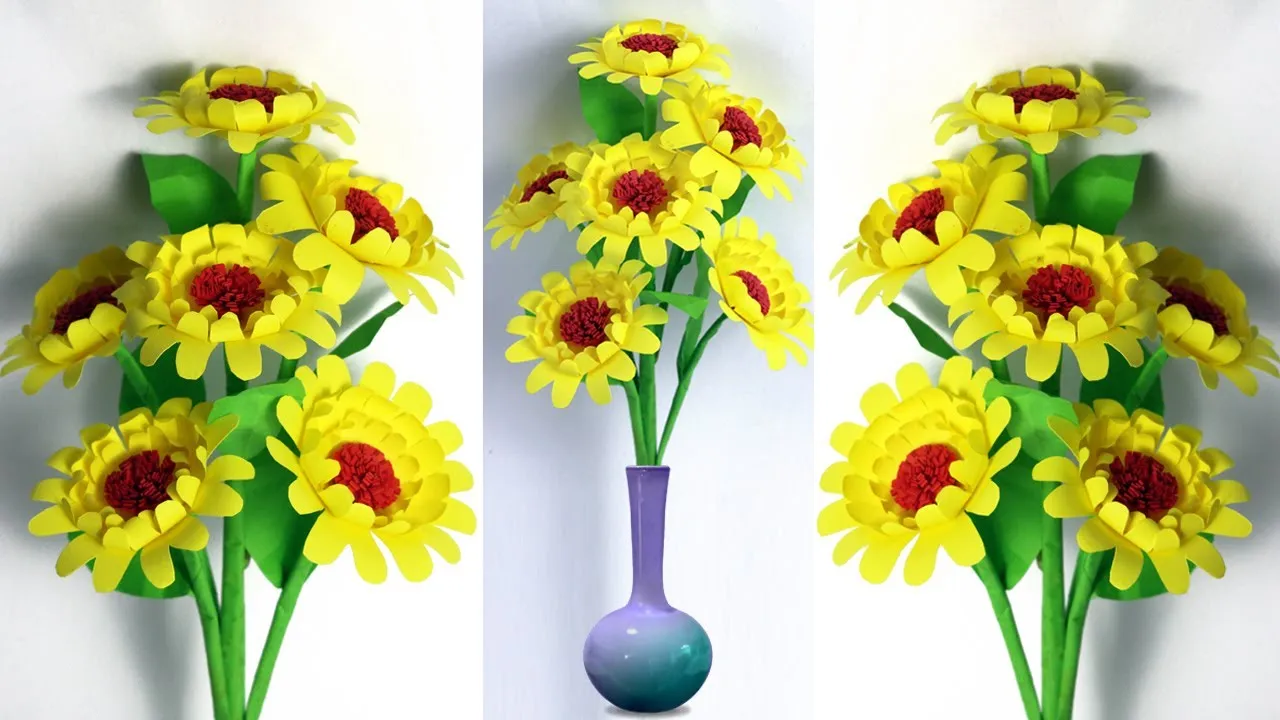 Easy Make Paper Sunflower Stick- How To Make Beautiful Flower Stick-Easy Paper Flowers Make