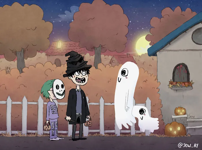 The Adventures Of A Little Ghost And His Cute Dog That I Drew For This Year's Inktober