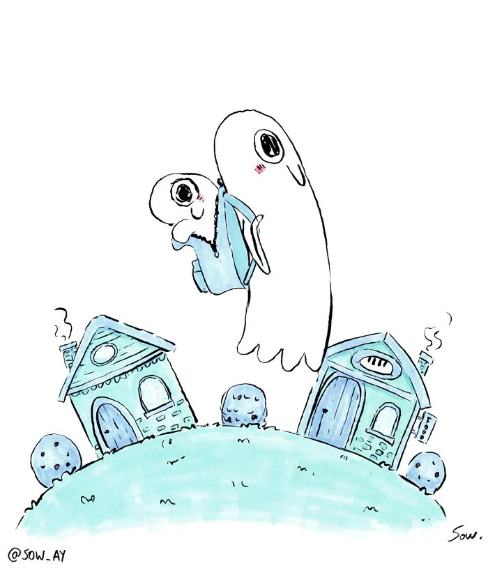 The Adventures Of A Little Ghost And His Cute Dog That I Drew For This Year's Inktober