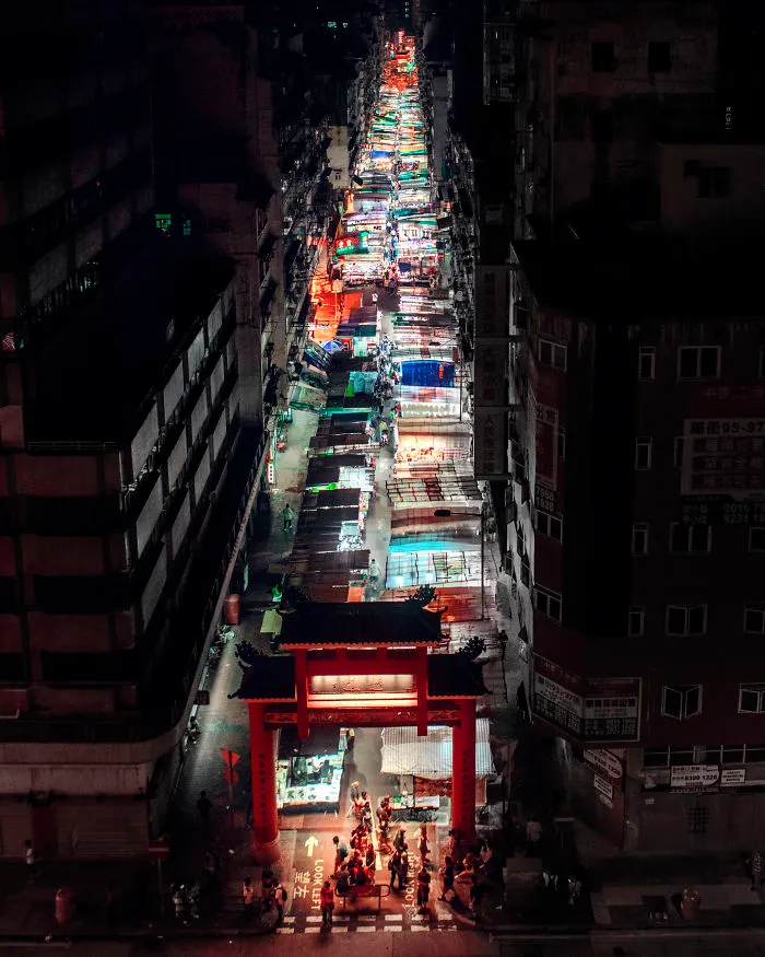 Temple Street Night Market From A Car Park Terrace