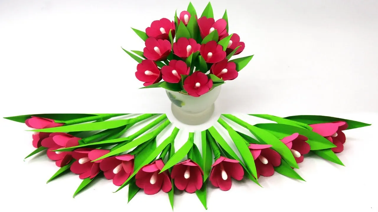 Easy Paper Flower Vase Decoration-How To Make Paper Flower Stick-Tissue Paper Stick Flower Vase