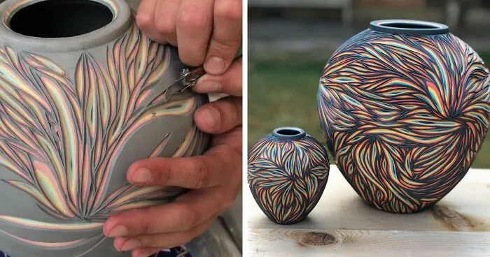 This Artist Carves Pottery And Reveals Unexpected Layers Of Colors Underneath