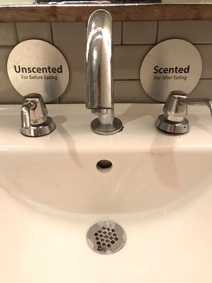 This Sushi Restaurant Has Two Soaps In The Bathroom. One For Before You Eat And One For After