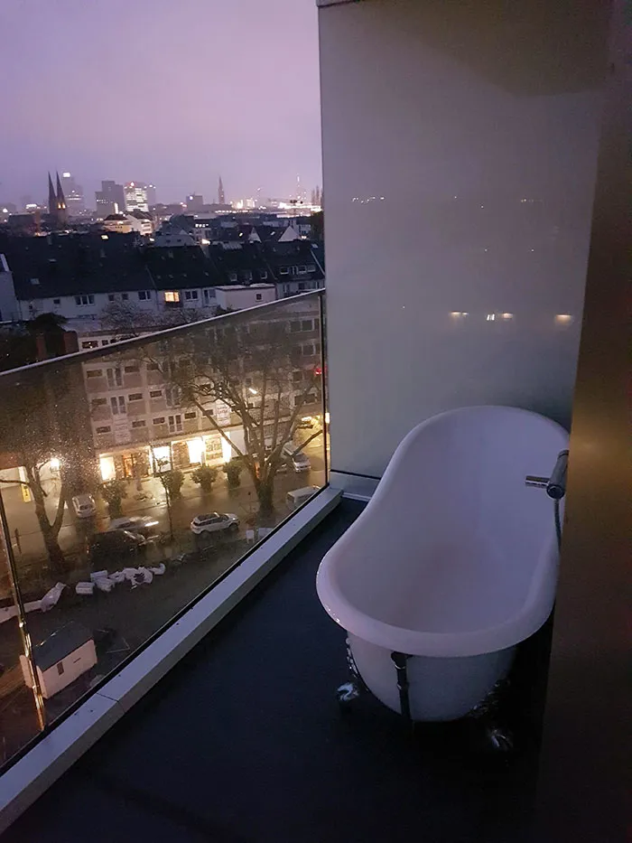 Our Hotel Balcony Has A Working Bathtub