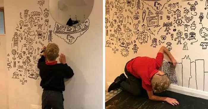 9-Year-Old Kid Who Kept Getting In Trouble For Doodling In Class Gets A Job Decorating A Restaurant With His Drawings