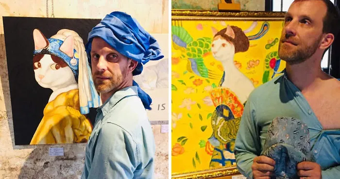 My Friend Visited Our Exhibition And Channeled Our Cat Paintings Perfectly