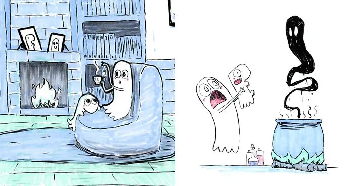 The Adventures Of A Little Ghost And His Cute Dog That I Drew For This Year's Inktober