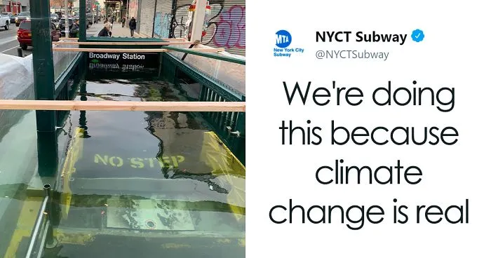  A Concerned Twitter User Asked Why The Subway Entrance Is Flooded, The MTA Responded With A Joke 