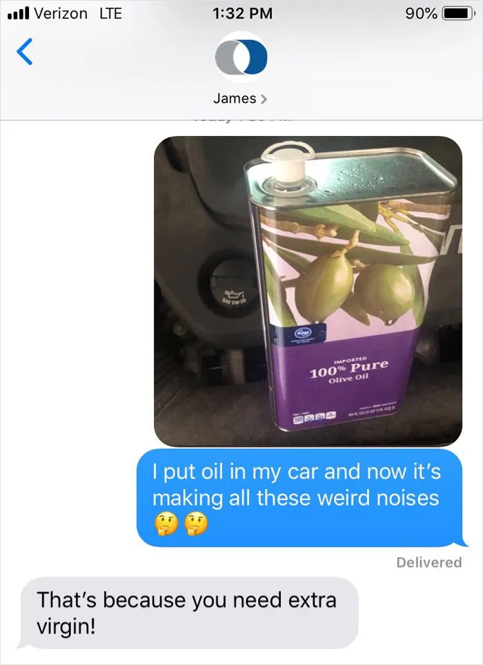 People Text Their Dads That They Put Olive Oil In Their Car And Share Screenshots (30 Pics)