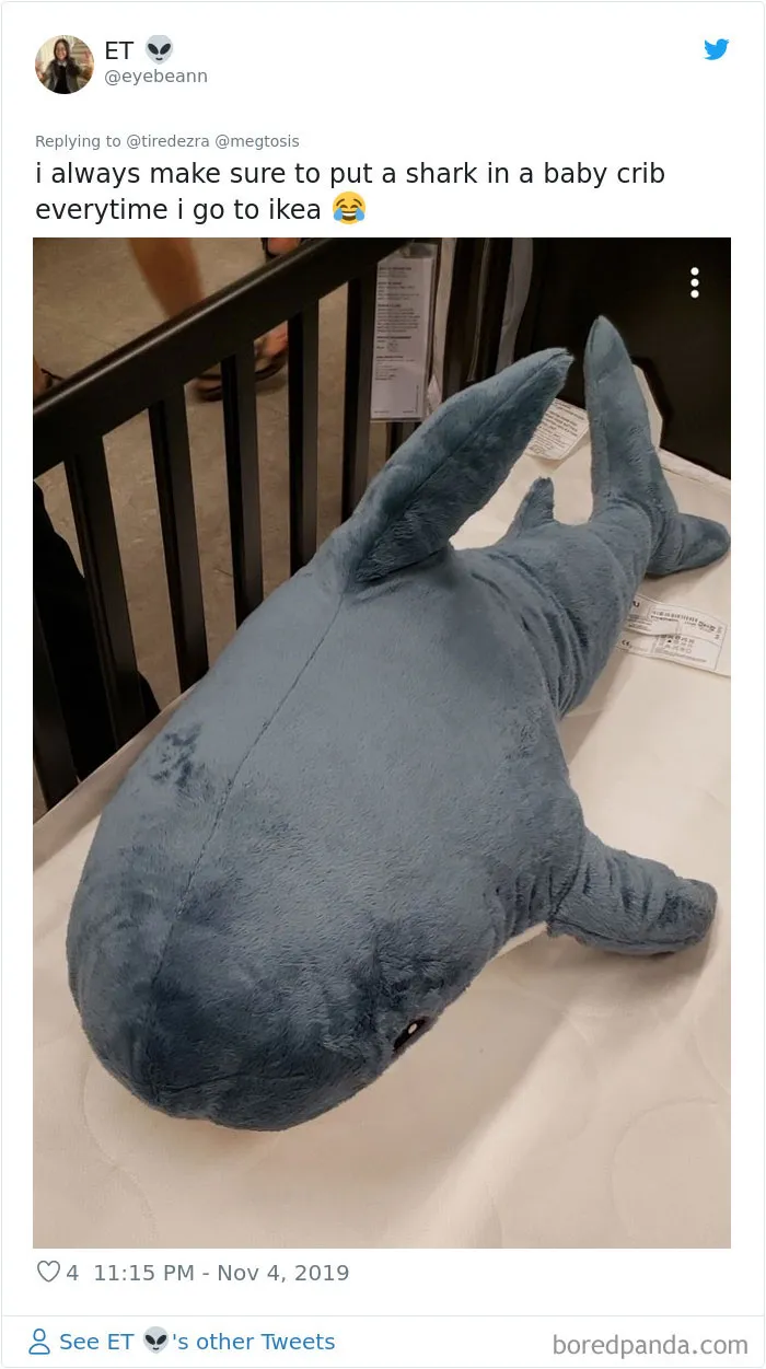 22 Times IKEA Customers Spotted Shark Plushies "Doing Human Things" At Their Stores
