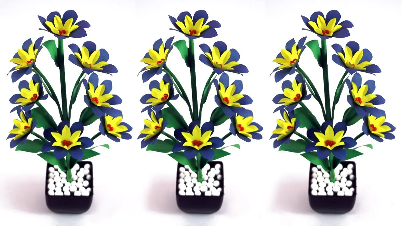 Easy Paper Stick Flower Vase Decoration-How To Make Stick Flower With Paper