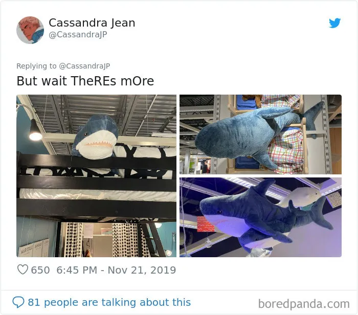 22 Clientes de IKEA que vieron tiburones de peluche haciendo "cosas humanas" en las tiendas