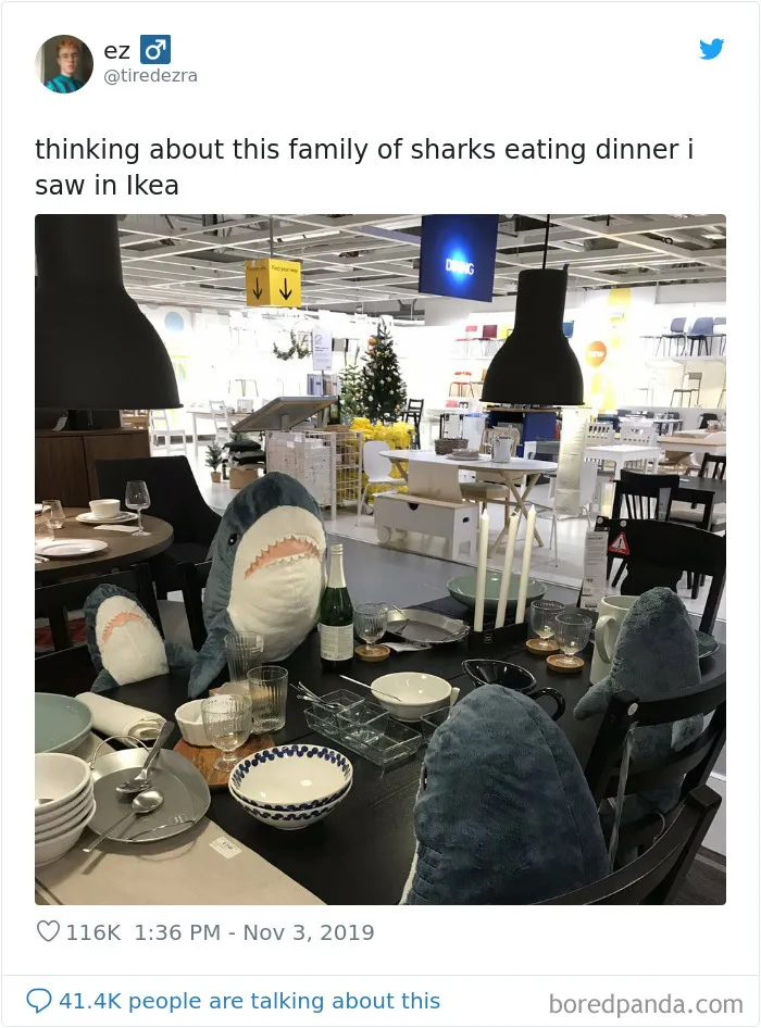 22 Times IKEA Customers Spotted Shark Plushies "Doing Human Things" At Their Stores