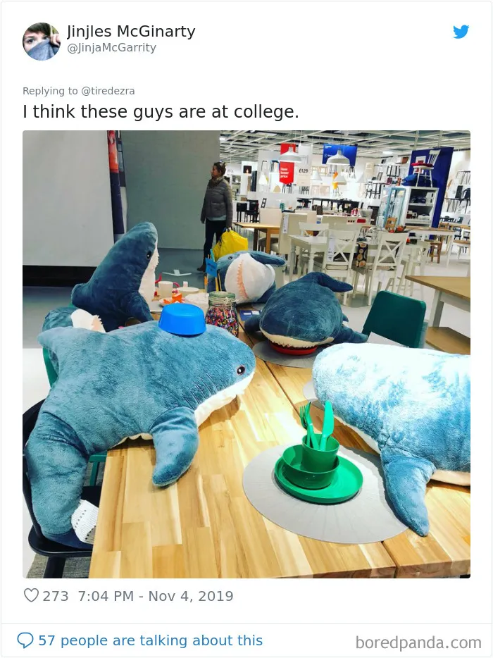22 Times IKEA Customers Spotted Shark Plushies "Doing Human Things" At Their Stores
