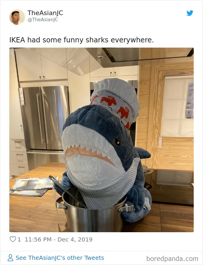 22 Times IKEA Customers Spotted Shark Plushies "Doing Human Things" At Their Stores