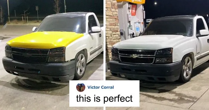 Guy With Mismatched Colored Truck Hood Posts An Ad, People Can't Believe His Luck When Another Driver Replies
