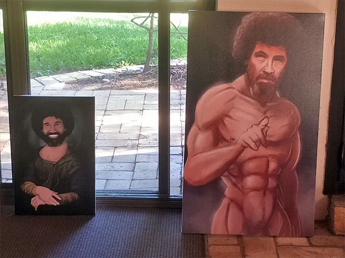 My Sister And I Painted Each Other Bob Ross For Christmas, Turns Out We Have A Similar Sense Of Humor