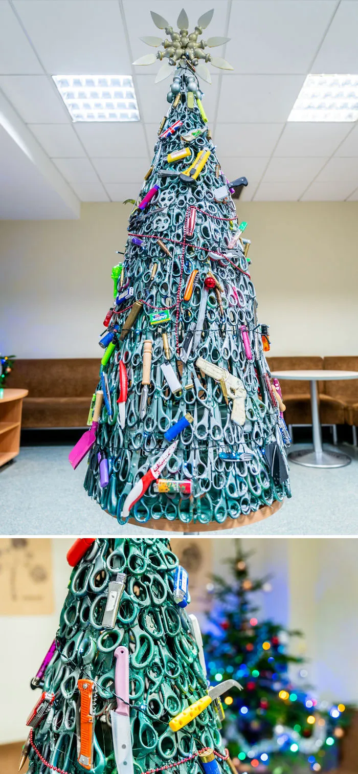 Vilnius Airport Employees Create A Christmas Tree Made Of Confiscated Items 
