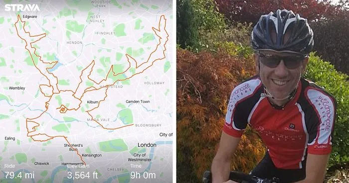 Cyclist Spends 9 Hours Pedaling Around London To Create An Image Of A Reindeer On A Fitness App
