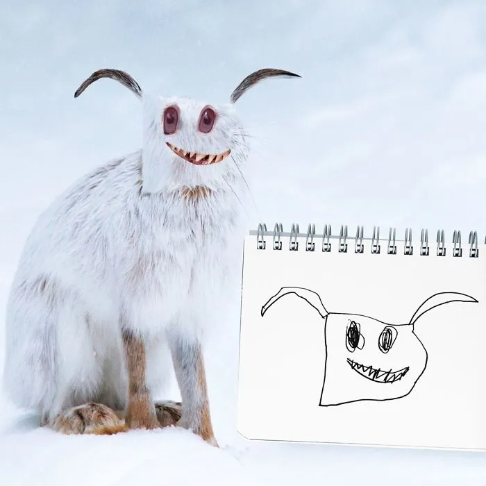 Este padre photoshopea los dibujos de sus hijos como si fueran reales, y son terroríficamente divertidos (30 imágenes)