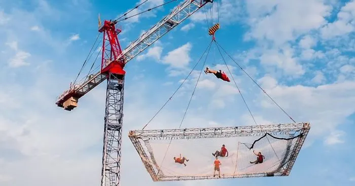 We Built The World's Biggest Trampoline And Performed Crazy Trampoline Flips And Tricks 100 Ft From The Ground