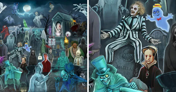 I Drew A Poster That Depicts Over 60 Ghosts And Characters In One Image