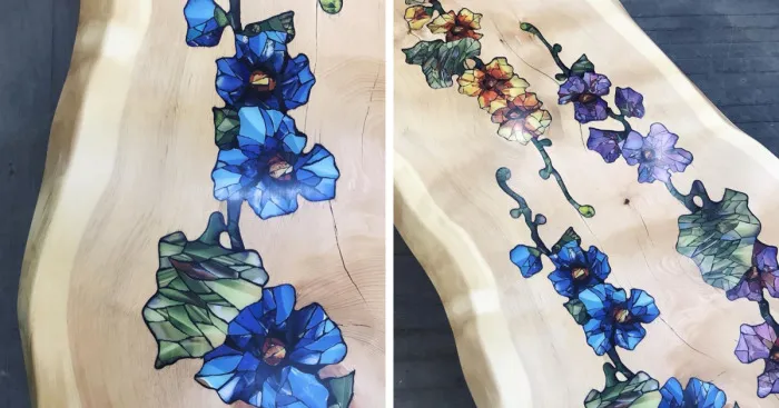 I Create Slab Wood With Intricate Floral Designs On It