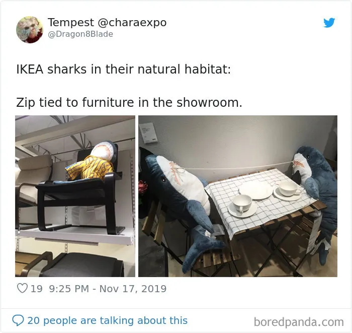 22 Times IKEA Customers Spotted Shark Plushies "Doing Human Things" At Their Stores