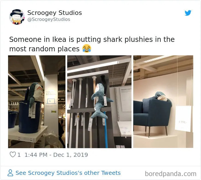 22 Times IKEA Customers Spotted Shark Plushies "Doing Human Things" At Their Stores