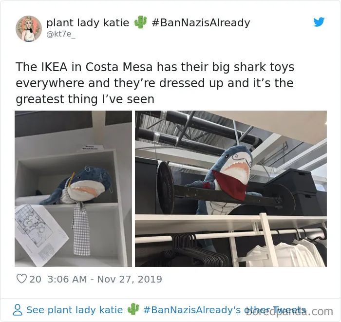 22 Times IKEA Customers Spotted Shark Plushies "Doing Human Things" At Their Stores