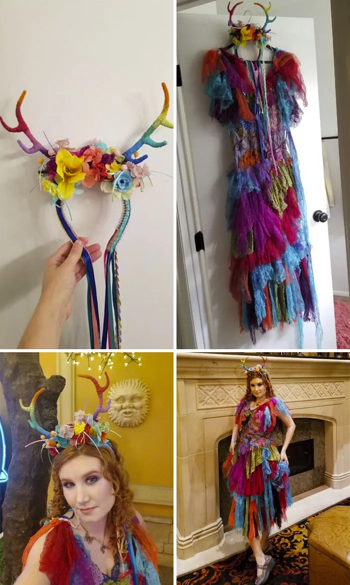 Vestido de hada con diadema de cuernos arco iris, lo mejor