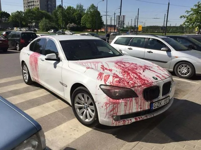 Half On Disabled Parking And A Half On The Passway To A Mall. Someone Got Really Pissed And Emptied A Jar Of Jam On It