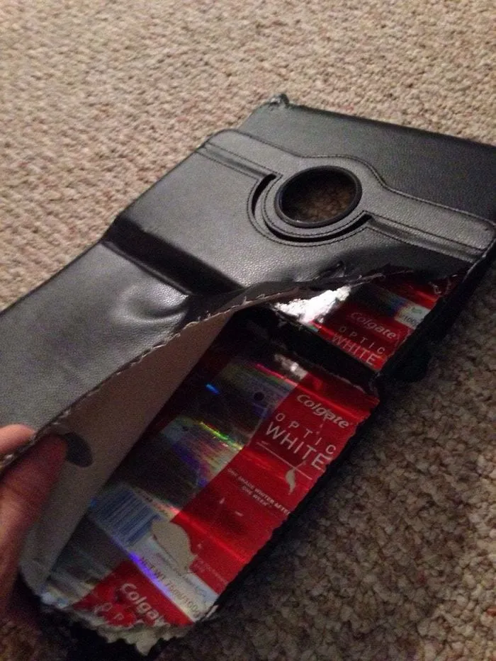 The Inside Of My iPad Case Is Made Of Old Toothpaste Boxes